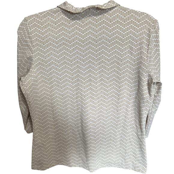 J.McLaughlin Durham Ruffle Top Chevron Catalina Cloth Blouse Tan Whit Size Large - Picture 7 of 11